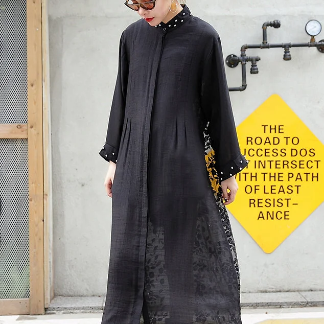 boutique black tulle cardigans plus size wild patchwork traveling dress 2018 long sleeve maxi dresses Plus Size Elegant