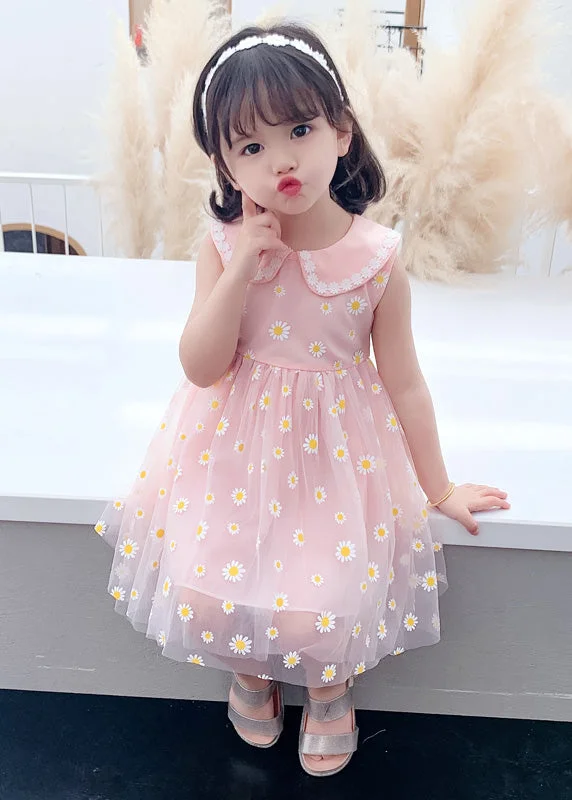 Pink Peter Pan Collar Tulle Girls Maxi Dress Summer Tulle Dress Dazzle