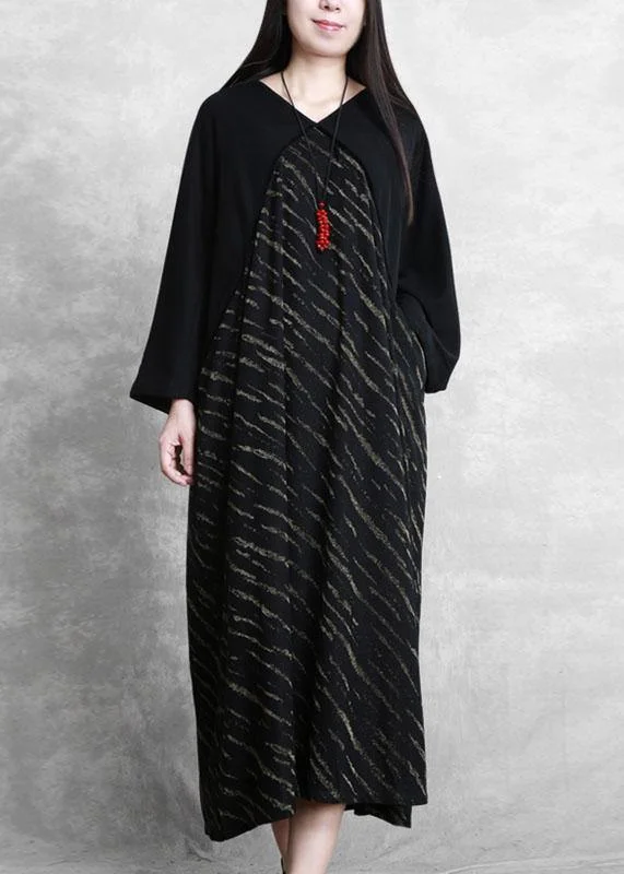 Women black striped clothes Women v neck Batwing Sleeve Plus Size Dresses Plus Size Cocktail