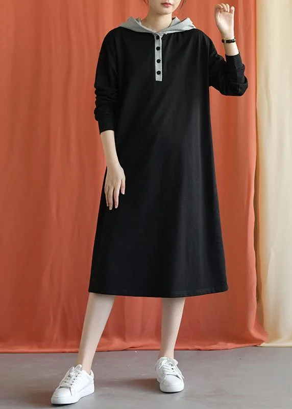 Unique hooded cotton Wardrobes Shape black Plus Size Dress fall Plus Size Knee-length