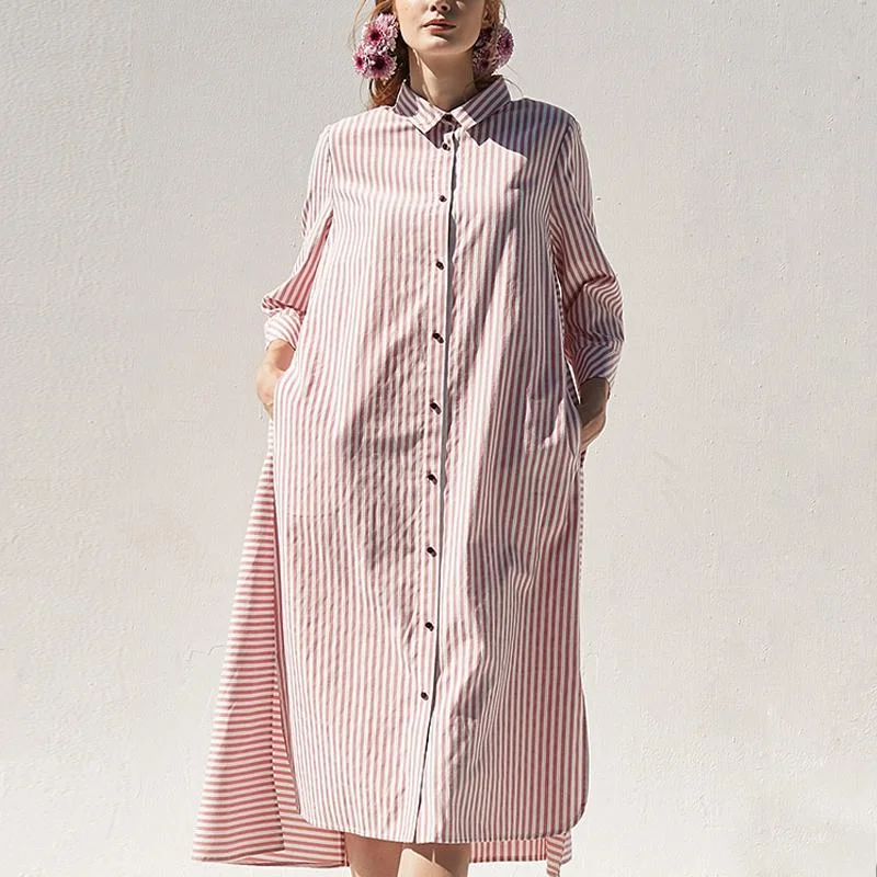 Cotton blended clothes Plus Size Polo Collar Pink Casual Plus Size Shirt Dress Trendy Plus Size Gown