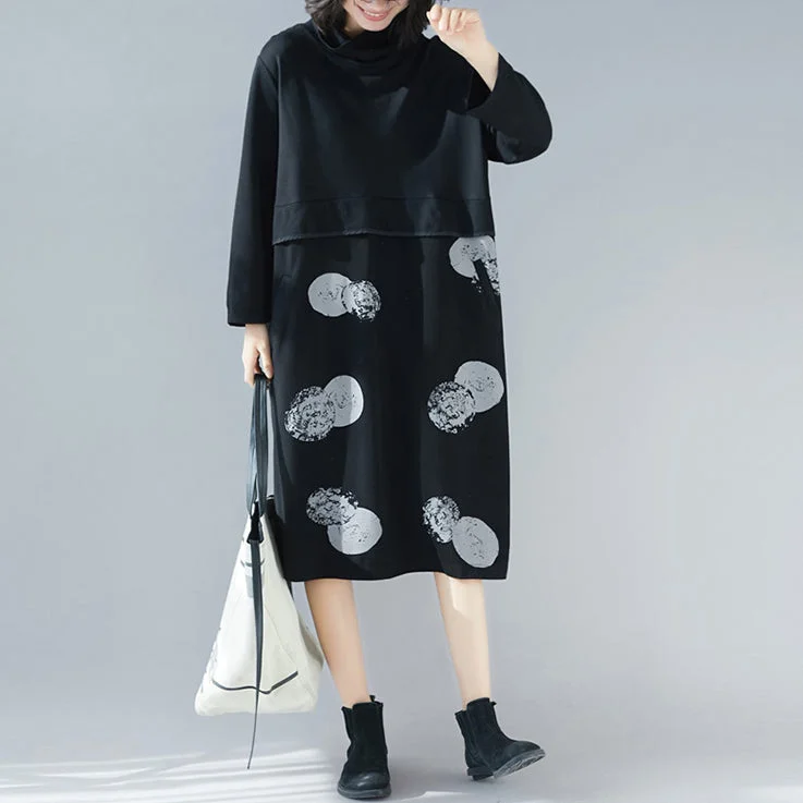 Women patchwork Cotton tunics for women Korea design black Plus Size Dresses Plus Size Wide-leg