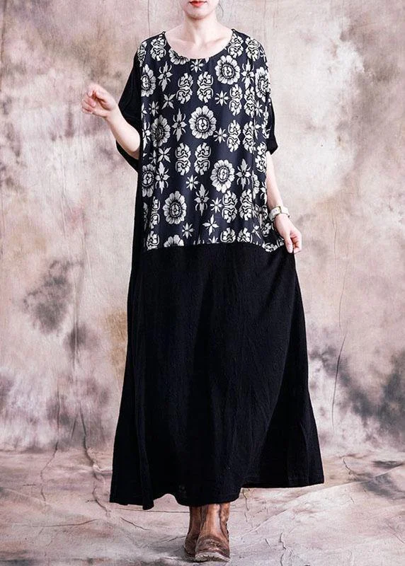 Vivid patchwork prints tunics for women Work black Plus Size Dress fall Comfortable Plus Gown