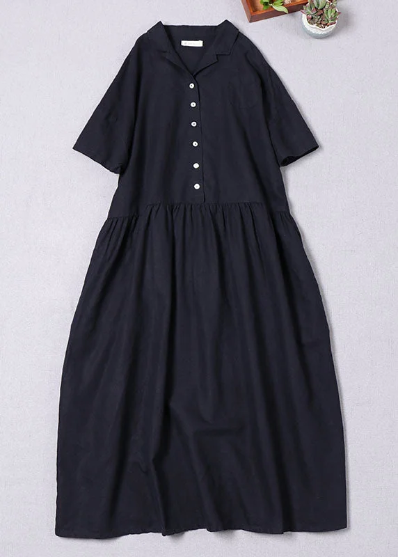 Plus Size Elegant Navy Button wrinkled Dresses Spring Plus Size Luxe