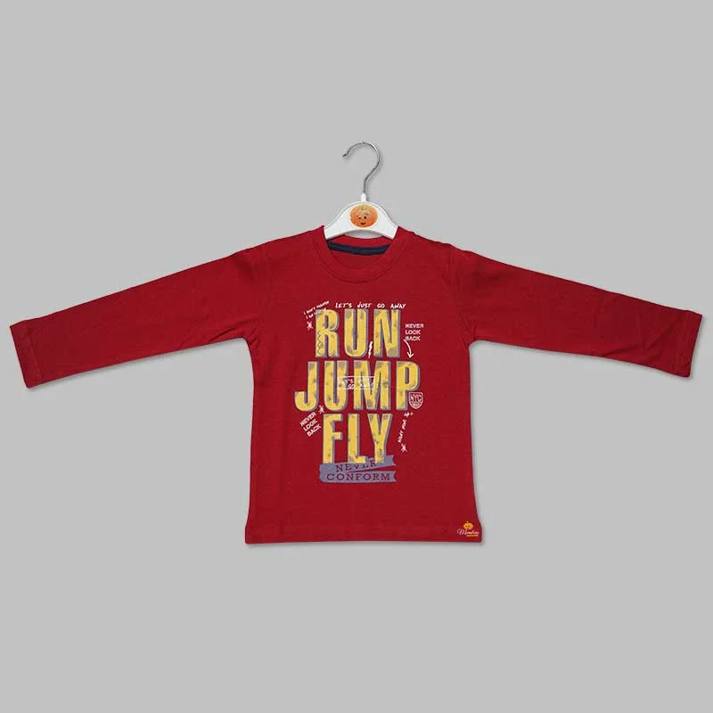 Printed T-Shirts For Boys In Maroon Color Casual Fit Shirt