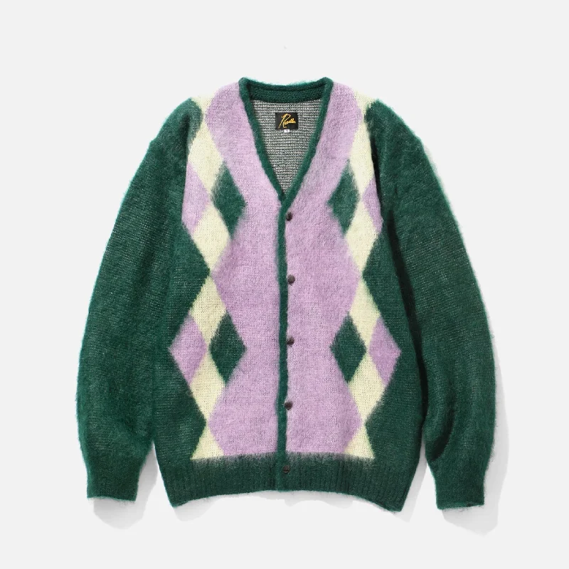 Needles V Neck Mohair Cardigan - Green Diamond Stylish Sweatshirt Look