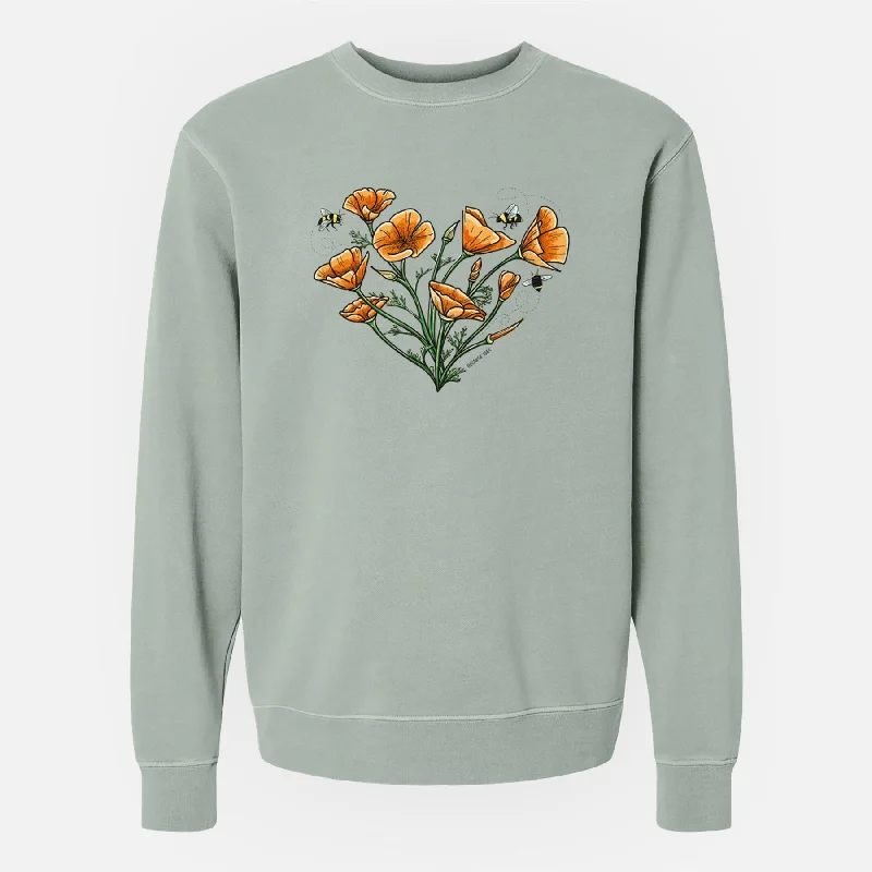 Color California Poppy Heart - Unisex Pigment Dyed Crew Sweatshirt Printed Sweatshirt Hoodie