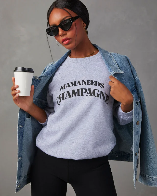 Mama Needs Champagne Graphic Sweatshirt Soft Hoodies for Women