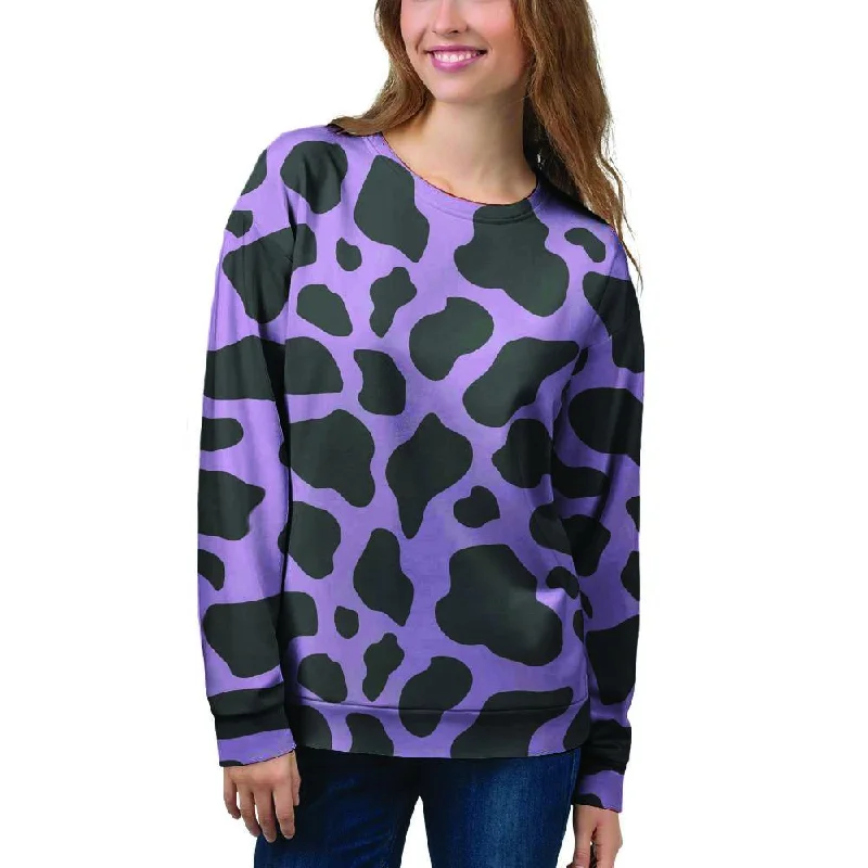 Black And Purple Cow Print Women's Sweatshirt Cotton sweaters