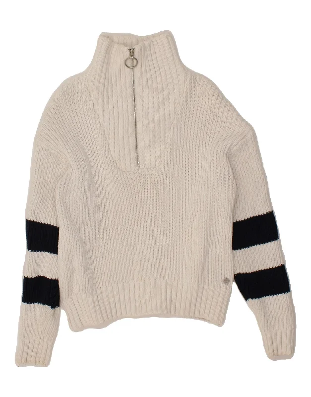 JACK WILLS Womens Zip Neck Jumper Sweater UK 12 Medium White Colourblock Alpaca wool sweaters