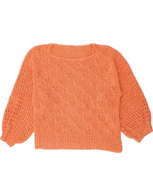 VINTAGE Womens Boat Neck Jumper Sweater UK 14 Large Orange Thermal insulation sweaters