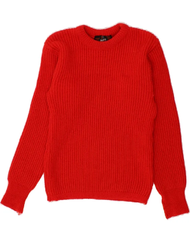 VINTAGE Womens Crew Neck Jumper Sweater UK 12 Medium Red Wool Lightweight sweaters