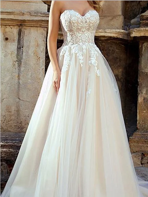 Elegant Sweetheart Neckline A Line Lace Appliques Pretty Wedding Dresses ,MD341 Open Back Dress