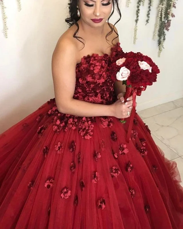 Lovely Flower Sweetheart Tulle Ball Gowns Quinceanera Dresses Chic Lace Dress