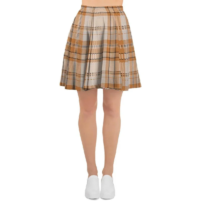 Beige Plaid Tartan Print Women's Skirt Pencil unclassified skirts