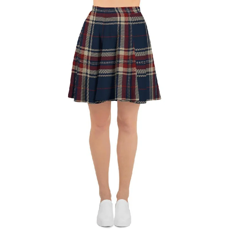 Beige Red And Blue Plaid Tartan Women's Skirt Petite unclassified skirts