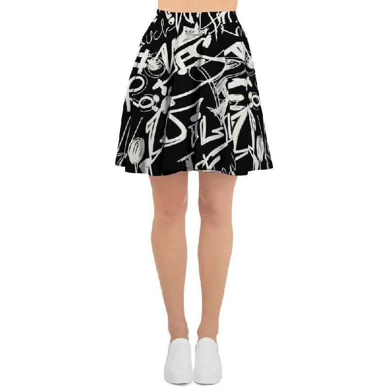 Black And White Graffiti Doodle Text Print Women's Skirt Casual unclassified skirts