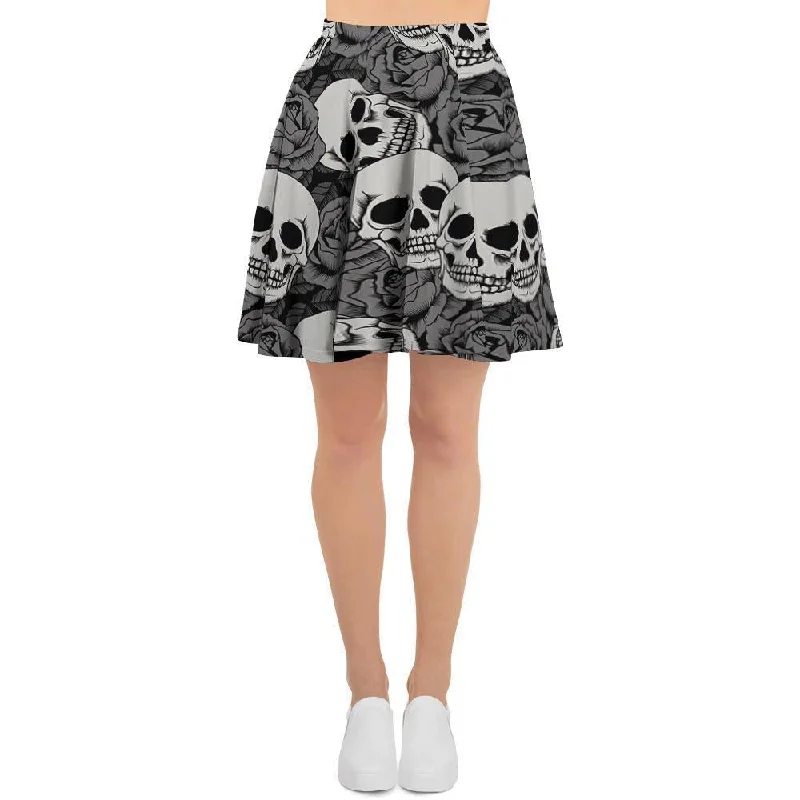 Black And White Rose Floral Skull Women's Skirt Trendy new unclassified skirts