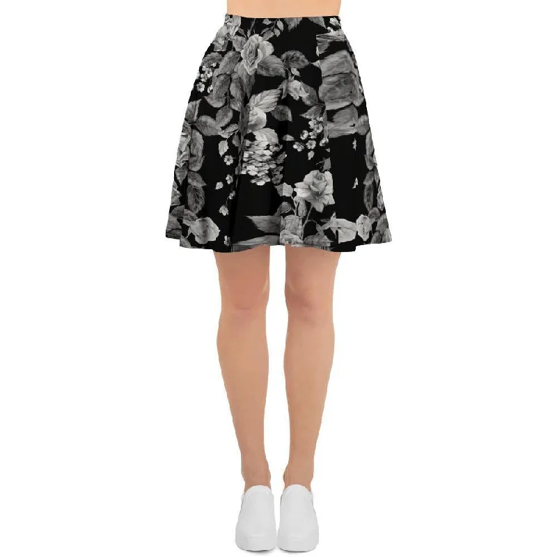 Black And White Rose Flower Women's Skirt Anniversary unclassified skirts