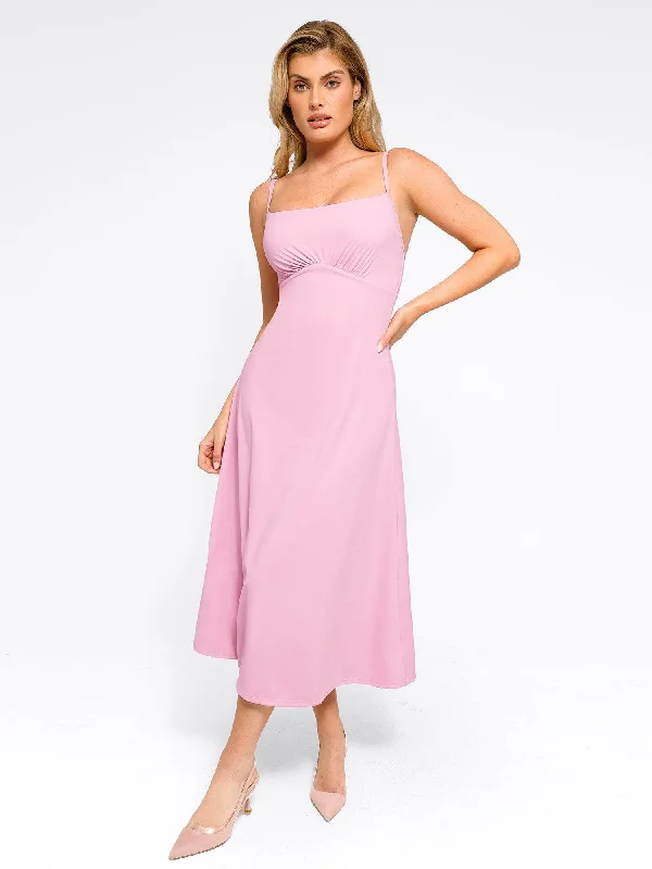 Shapewear Built-In Sculpting A-Line Midi Slip Dress Lace midi dresses