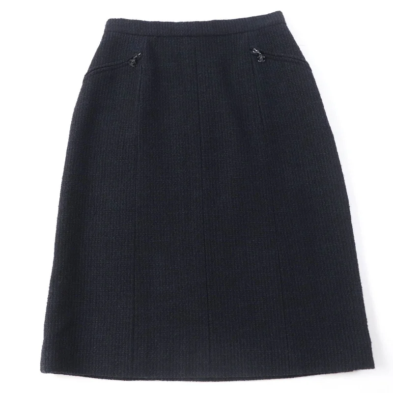 Chanel Tweed Tight Skirt Dark Navy Color block unclassified skirts