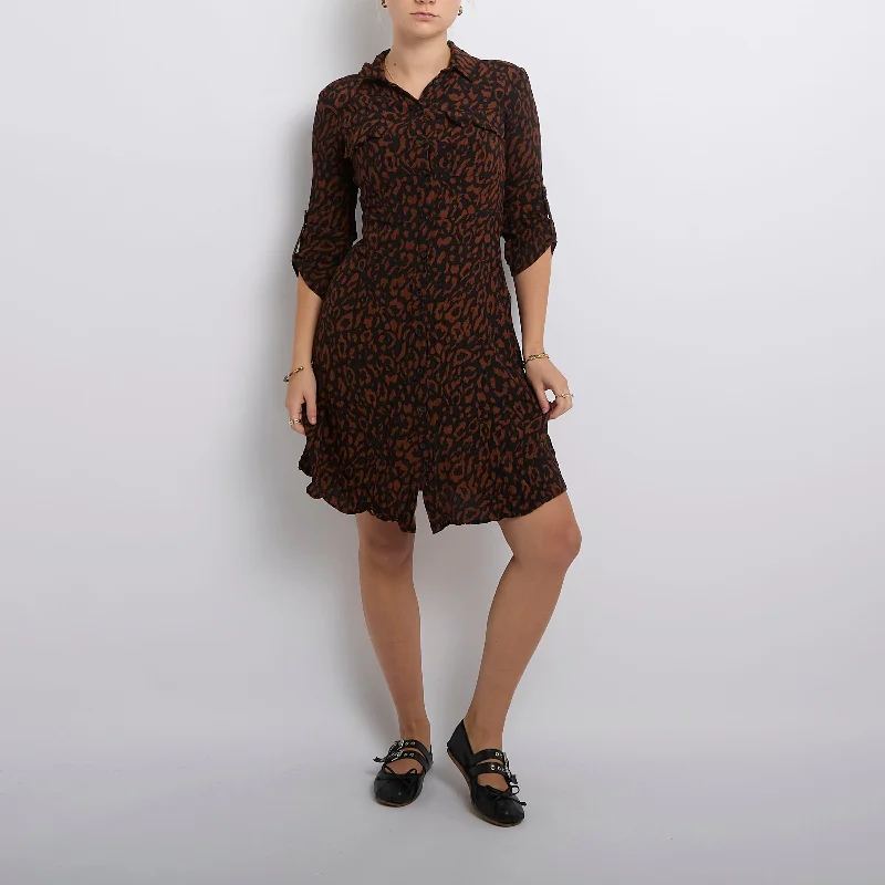 Leopard Print Shirt Midi Dress- UK 8 Vintage midi dresses