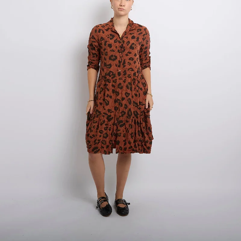 Leopard Print Tiered Shirt Midi Dress-UK 10 Y2K midi dresses