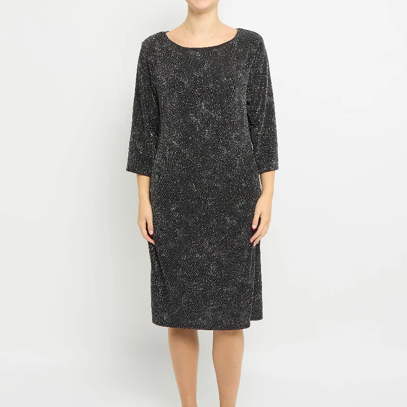 Scoop Neck Sparkly 3/4 Sleeve Midi Dress - UK 14 Long sleeve midi dresses