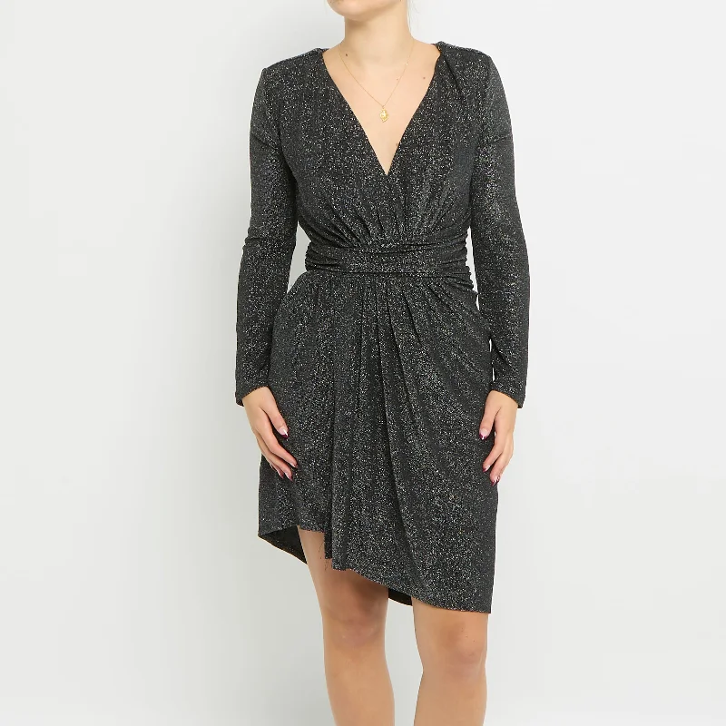 V-Neck Gathered Sparkly Midi Dress - UK 10 Fashion-forward midi dresses