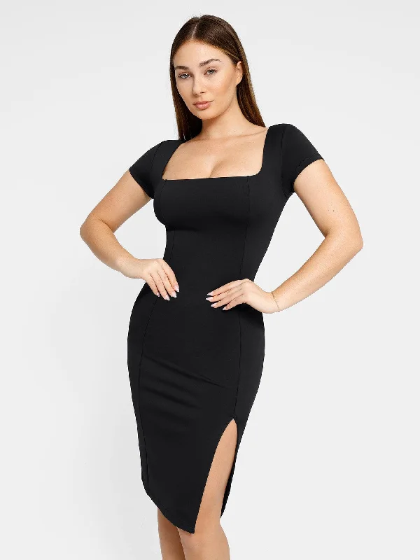 Shapewear Square Neck Slimming Midi Work Dress Fashion-forward midi dresses