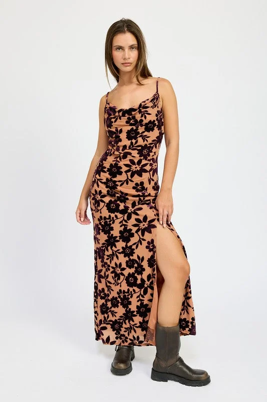 FLORAL PRINT COWL NECK MAXI DRESS Budget-friendly maxi dresses