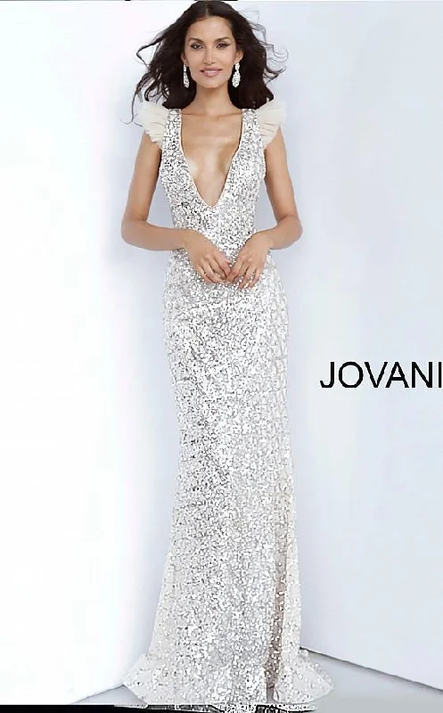 Jovani 02457 Long Plunging Neckline Embellished Prom Dress Best maxi dresses for tall women