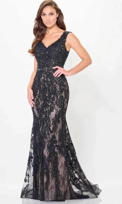 Ivonne D ID6207 - Floral Lace Evening Dress Leather party dresses