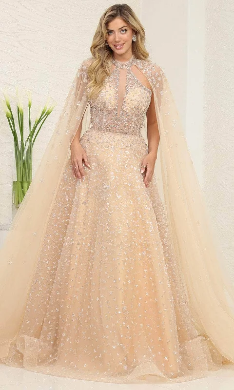 May Queen RQ8133 - Cape High Neck Evening Dress Engagement party dresses