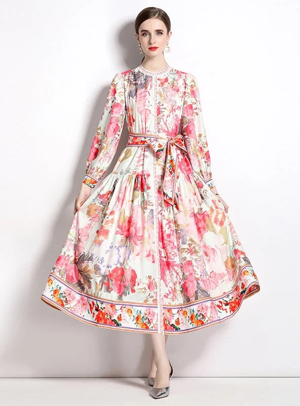 Holiday Printed Long-sleeved Dress Garden party floral dresses