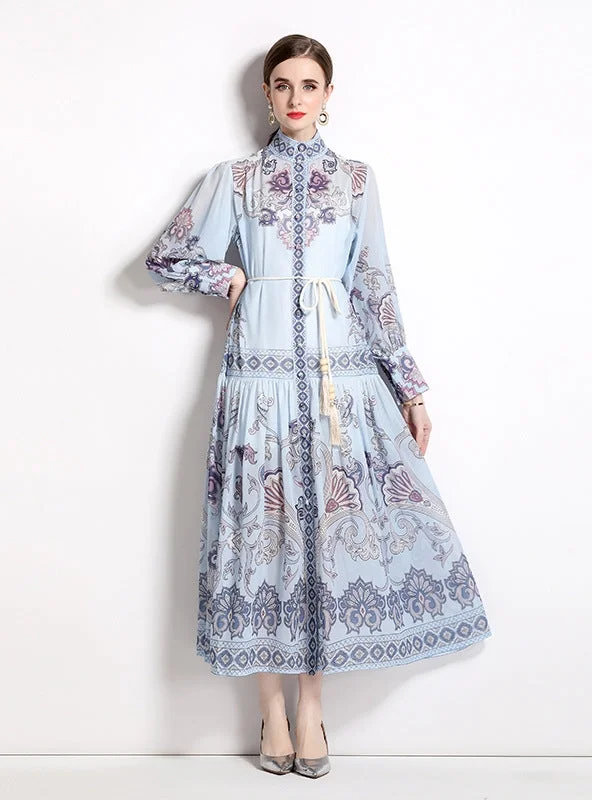 Holiday Style Retro Printed Long-sleeved Dress Fashion Nova floral dresses