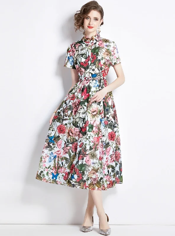 Ink Printed Butterfly Short Sleeve Slim Dress Petite floral dresses