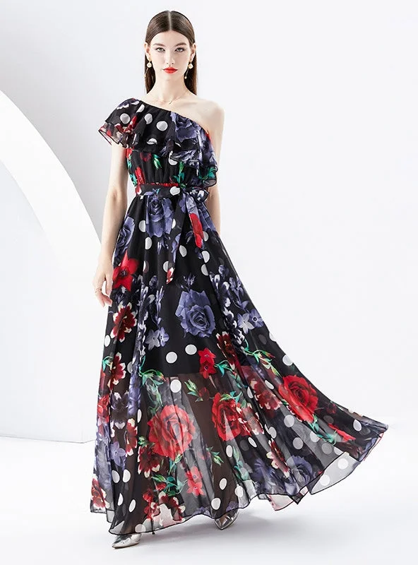 One Shoulder Chiffon Print Dress Shein floral dresses