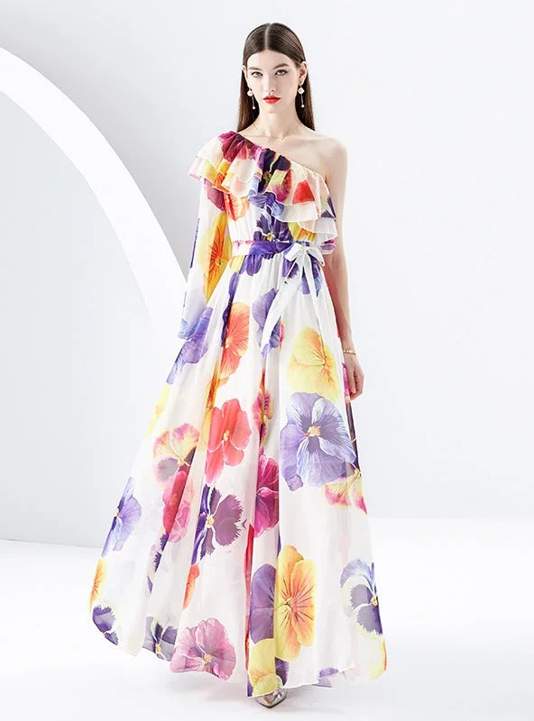 One Shouldered Chiffon Floral Dress Hot new arrivals in floral dresses