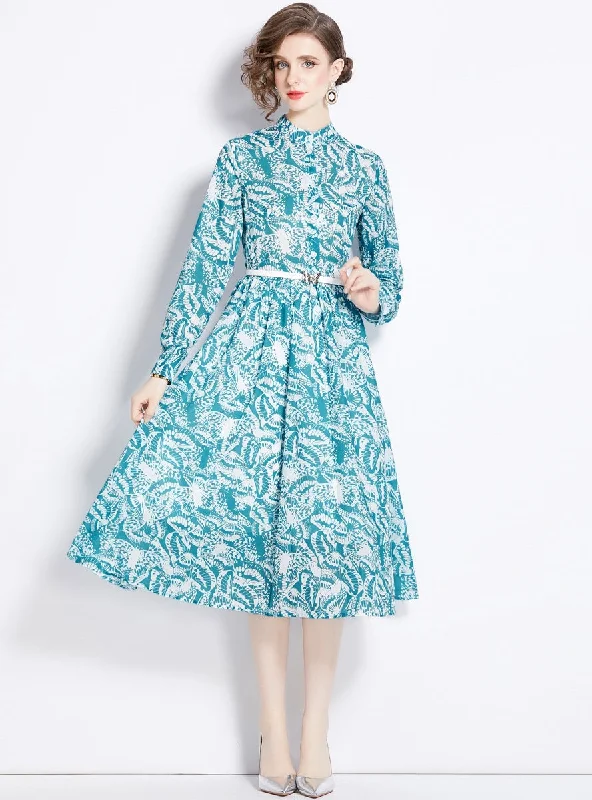 Printed Butterfly Long Sleeve Slim Dress A-line floral dresses