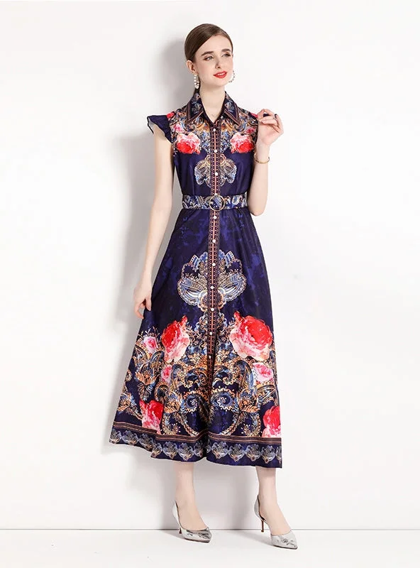 Printed Holiday Slim Long Dress Minimalist floral dresses