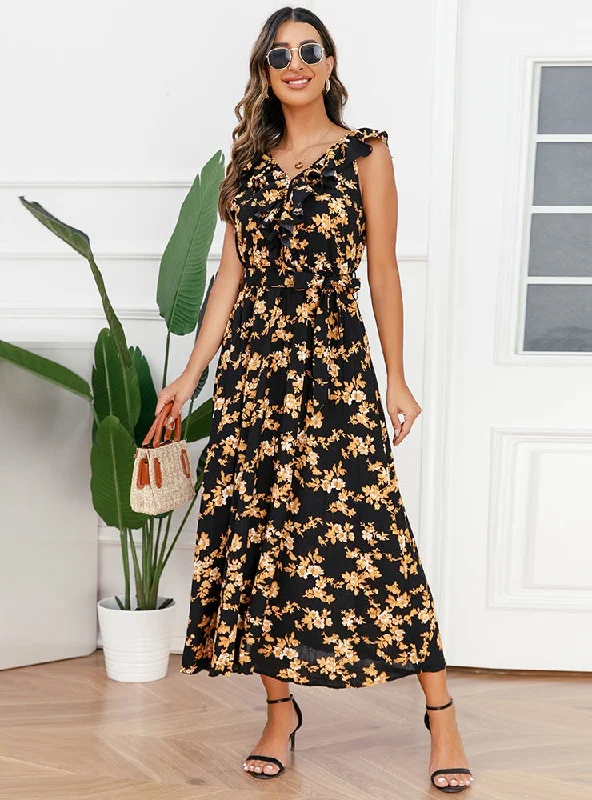 Sexy V-neck Floral Pleated Dress Wrap floral dresses