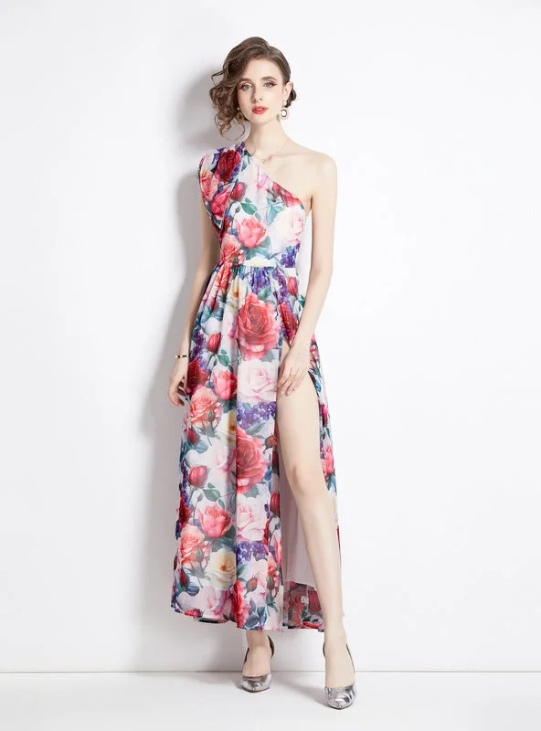 Split Long Chiffon Printed Dress Romantic floral dresses