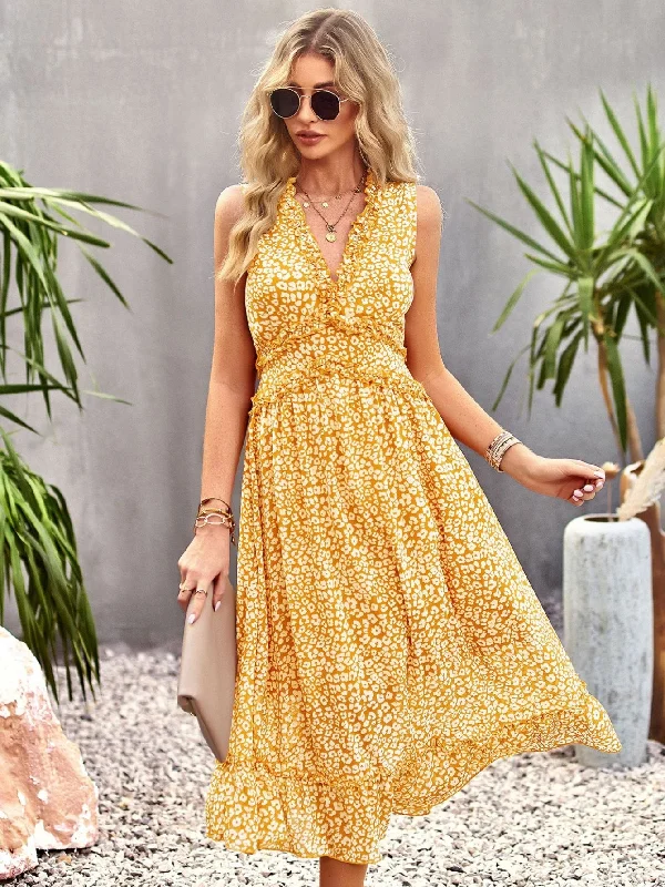 V-neck Leisure Vacation Print Dress Discounted floral dresses