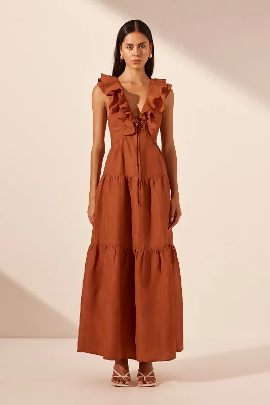 CELESTE LAYERED MAXI DRESS - RUST Cozy Maxi Skirt