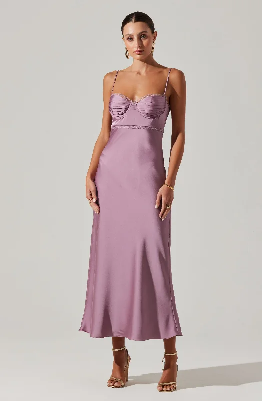 Florianne Satin Maxi Dress Front Slit Skirt