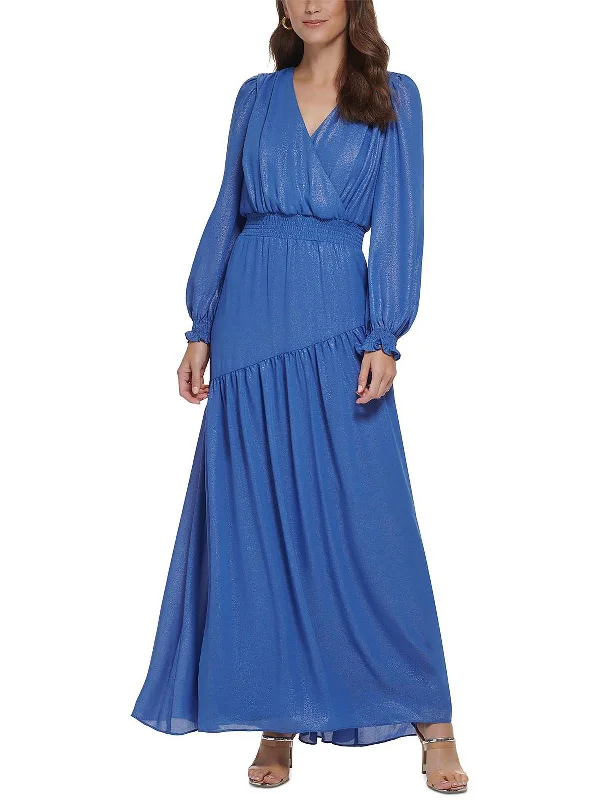 Womens Smocked Long Evening Dress Button-up Maxi Skirt