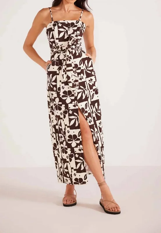 Joan Midi Dress In Dark Brown Floral Cozy Midi Dress