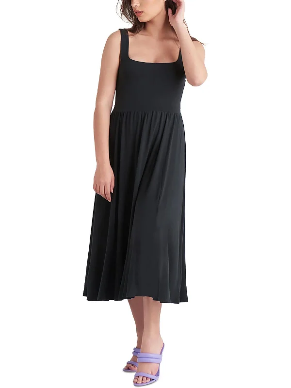 Womens Mid Calf Rayon Midi Dress Stylish Pleated Skirt